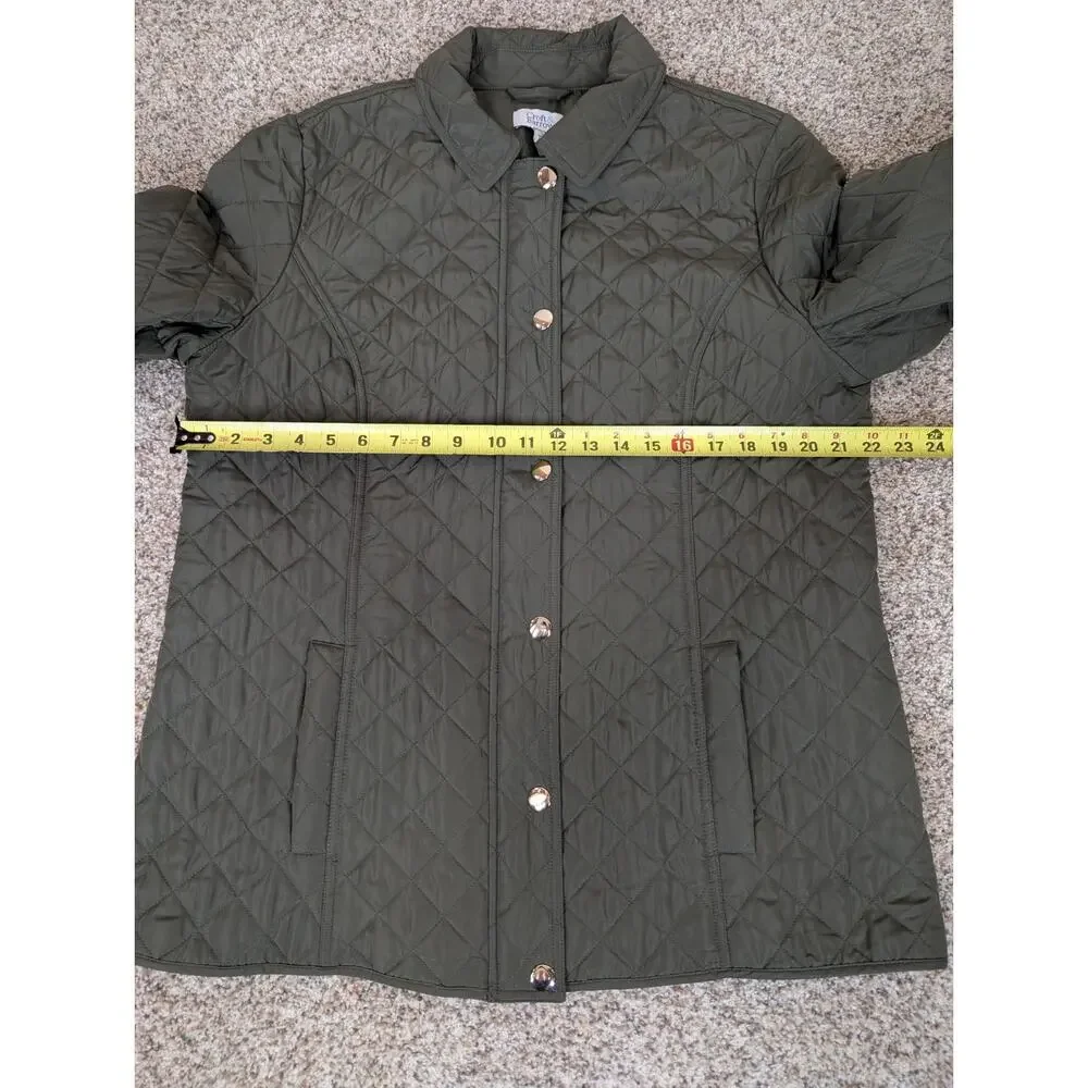 Croft & Barrow Women's Olive Green Quilted Coat Jacket Gold Snaps Size Large